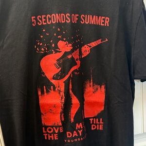 5 Seconds Of Summer Black T-Shirt with Red Guitar Graphic